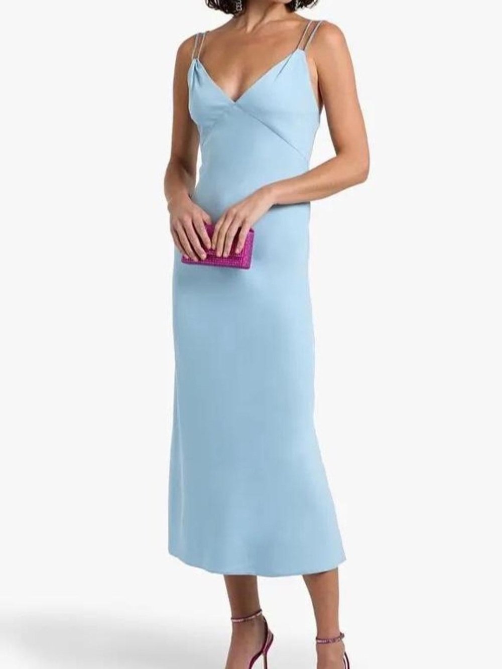 Alice + Olivia Light Blue V‑Neck Slip Midi Dress with Double Straps